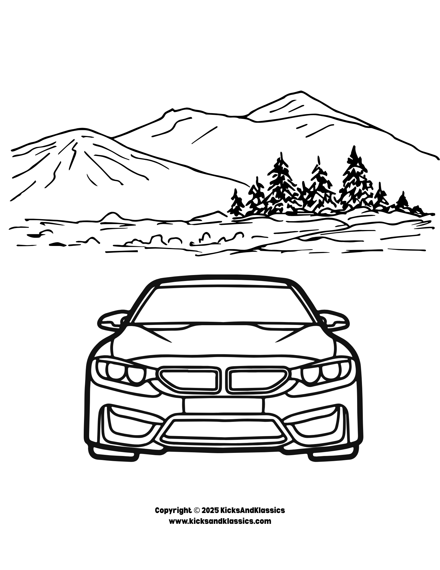 Car in the Country 1 Coloring Page