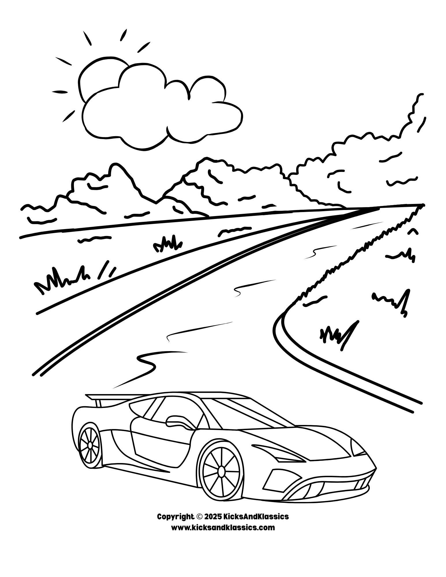 Car Driving the Countryside Coloring Page