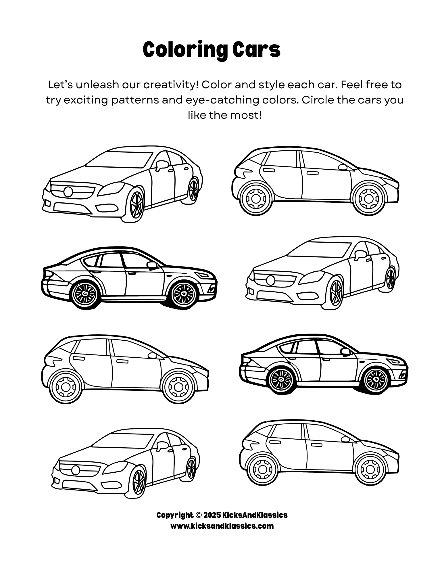 Mid Size Car Matching Coloring Sheet